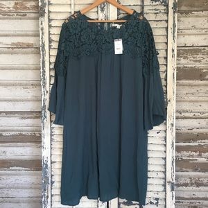 NWT Cato lace teal flare sleeve dress 14/16 W
